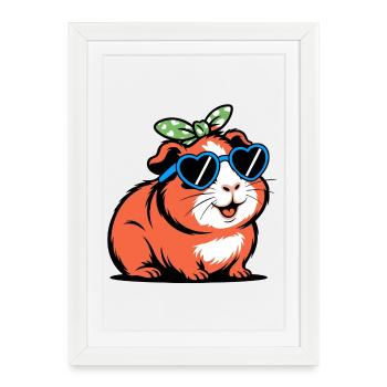 Cobaye drôle avec des lunettes de soleil - Affiche encadrée (27 × 37 cm) - blanc - Devant