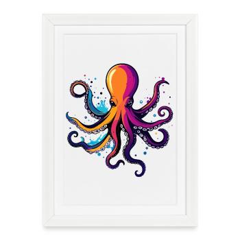 Colorful Octopus Neon Ink Dream - Framed poster (27 × 37 cm) - white - Front