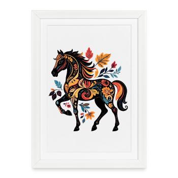 Ornamental horse with leaf patterns - Framed poster (27 × 37 cm) - white - Front