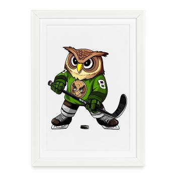 Eule Eishockey - Gerahmtes Poster (27 × 37 cm) - Weiß - Vorne