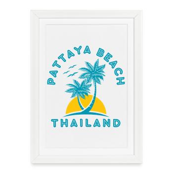 Coucher de soleil de palmier de Pattaya Beach - Affiche encadrée (27 × 37 cm) - blanc - Devant
