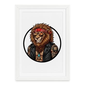 Veste en cuir Löwenbiker Rock’n Roll - Affiche encadrée (27 × 37 cm) - blanc - Devant