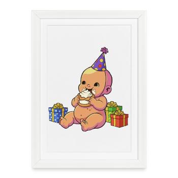 Bébé Cupcake d’anniversaire - Affiche encadrée (27 × 37 cm) - blanc - Devant