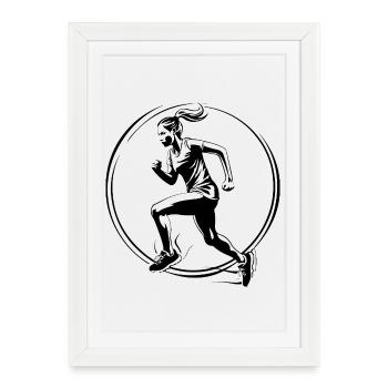 Femme marathon courante et jogging - Affiche encadrée (27 × 37 cm) - blanc - Devant