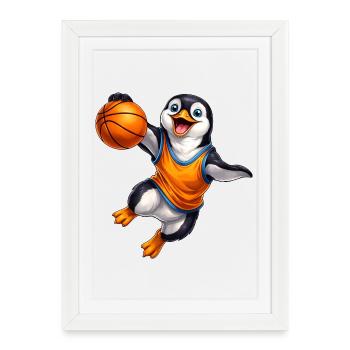 Cool Dog Penguin Basketball Player Sport - Framed poster (27 × 37 cm) - white - Front