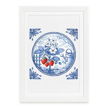 Strawberry garden motif in tile style - Framed poster (27 × 37 cm) - white - Front