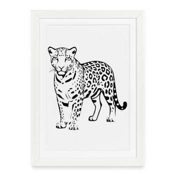 Cadeau du Léopard Noir Amoureux des Chats - Affiche encadrée (27 × 37 cm) - blanc - Devant