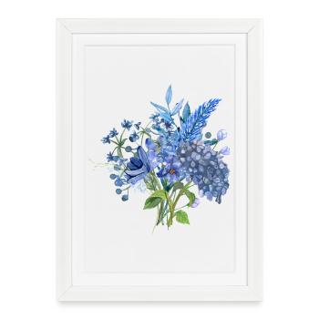 Bouquet aquarelle bleu / motif floral floral - Affiche encadrée (27 × 37 cm) - blanc - Devant
