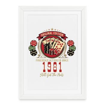 T-shirt Poker anniversaire 1981, T-shirt Poker Legend - Affiche encadrée (27 × 37 cm) - blanc - Devant