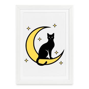 Cat Moon Stars Witchcraft - Framed poster (27 × 37 cm) - white - Front