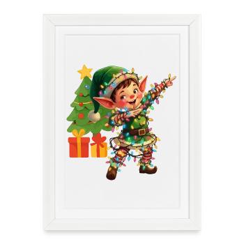 Dabbing Elf Fairy Lights Christmas Dancing - Framed poster (27 × 37 cm) - white - Front