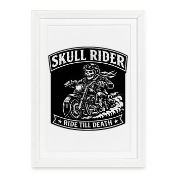 Skull Rider Biker Shirt – Design de moto vintage - Affiche encadrée (27 × 37 cm) - blanc - Devant