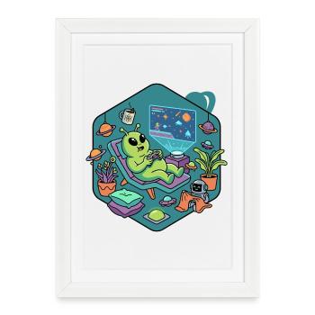 Motif de jeu drôle de gamer extraterrestre - Affiche encadrée (27 × 37 cm) - blanc - Devant