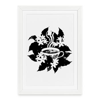 Élégante tasse de café Floral Botanical - Affiche encadrée (27 × 37 cm) - blanc - Devant