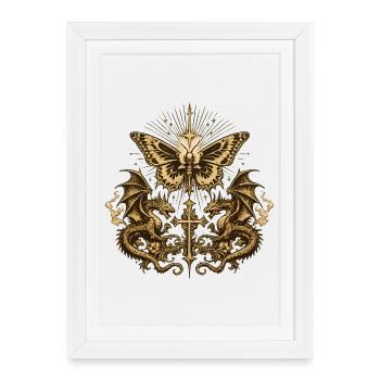 Papillon occulte avec dragon – Gothic Dark - Affiche encadrée (27 × 37 cm) - blanc - Devant