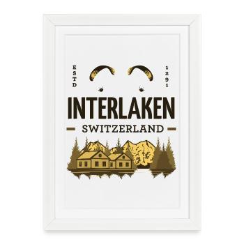 Suisse Interlaken – Parapente et Alpes - Affiche encadrée (27 × 37 cm) - blanc - Devant