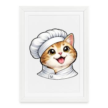 Cute Cat Chef Cartoon Motif - Framed poster (27 × 37 cm) - white - Front