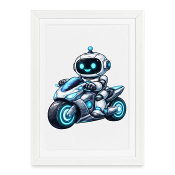 Robot on motorcycle - Framed poster (27 × 37 cm) - white - Front