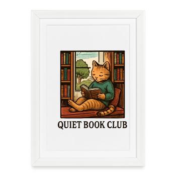 Silent Book Club Cat - Framed poster (27 × 37 cm) - white - Front