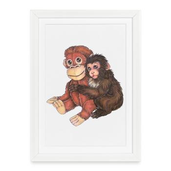 Singe mignon avec Peluche Animal Supoort - Affiche encadrée (27 × 37 cm) - blanc - Devant