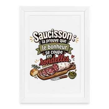 Saucisson bonheur en rondelles - Affiche encadrée (27 × 37 cm) - blanc - Devant