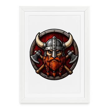Guerrier viking avec bouclier à la hache - Affiche encadrée (27 × 37 cm) - blanc - Devant