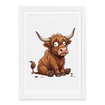 Bovin Cartoon Ébahi Rustique - Affiche encadrée (27 × 37 cm) - blanc - Devant