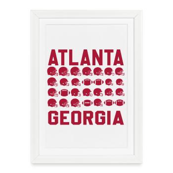 Les silhouettes du football américain d’Atlanta, Géorgie - Affiche encadrée (27 × 37 cm) - blanc - Devant