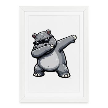 Tamponnage de l’hippopotame - Affiche encadrée (27 × 37 cm) - blanc - Devant