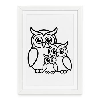 Famille de hiboux - Affiche encadrée (27 × 37 cm) - blanc - Devant