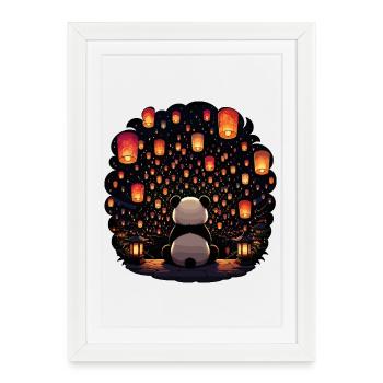 Panda Lantern Festival in the Moonlight - Framed poster (27 × 37 cm) - white - Front