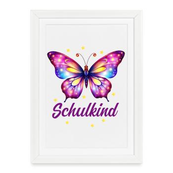 Schulkind Schmetterling Einschulung 1. Klasse - Gerahmtes Poster (27 × 37 cm) - Weiß - Vorne