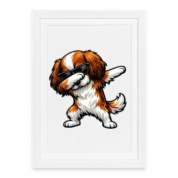 Dab King Charles Spaniel - Affiche encadrée (27 × 37 cm) - blanc - Devant