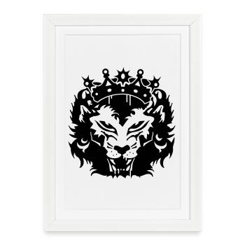 La tête de lion avec une couronne - Affiche encadrée (27 × 37 cm) - blanc - Devant
