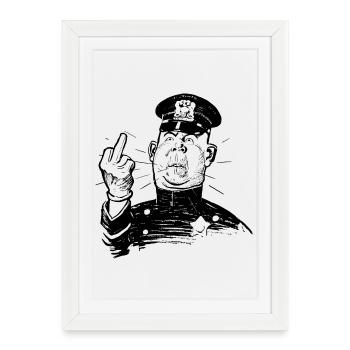policier en colère montrant doigt du milieu - Affiche encadrée (27 × 37 cm) - blanc - Devant