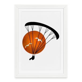 Silhouette de parapente au coucher du soleil - Affiche encadrée (27 × 37 cm) - blanc - Devant