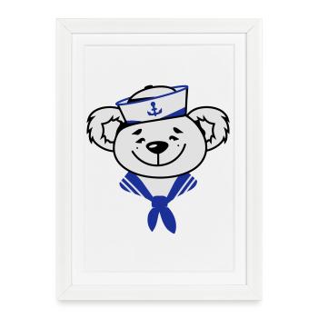 Bear with sailor hat and sailor scarf - Framed poster (27 × 37 cm) - white - Front
