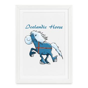 Cheval Islandais Heureux - Affiche encadrée (27 × 37 cm) - blanc - Devant