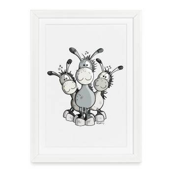 Three Cute Donkeys - Framed poster (27 × 37 cm) - white - Front