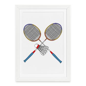 Badminton racket and shuttle - Framed poster (27 × 37 cm) - white - Front