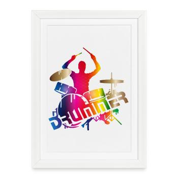 colorful drummer sits on the drums - Framed poster (27 × 37 cm) - white - Front