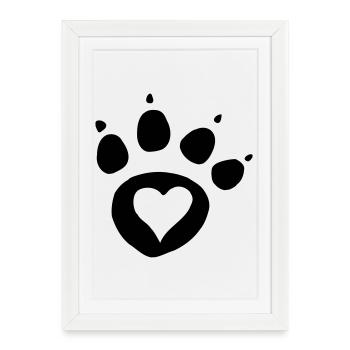 Empreinte de patte de chien patte avec cœur j’adore chien chat - Affiche encadrée (27 × 37 cm) - blanc - Devant