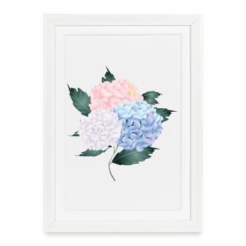 bouquet d’hortensias luxuriants de trois fleurs - Affiche encadrée (27 × 37 cm) - blanc - Devant