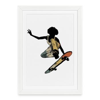 Patineur rétro - Affiche encadrée (27 × 37 cm) - blanc - Devant