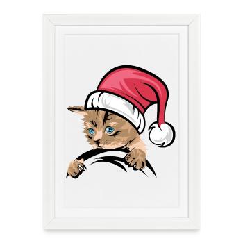 Icône de chat de Noël Icône de chat Bandes dessinées de Noël - Affiche encadrée (27 × 37 cm) - blanc - Devant