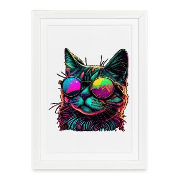 Chat cool - Affiche encadrée (27 × 37 cm) - blanc - Devant