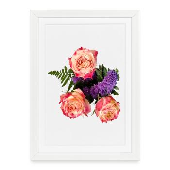 Bouquet de roses à la lueur lavande - Affiche encadrée (27 × 37 cm) - blanc - Devant