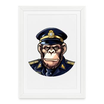 Policier chimpanzé - Affiche encadrée (27 × 37 cm) - blanc - Devant