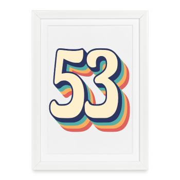 Vintage rétro T Shirt numéro 53 cinquante-trois - Affiche encadrée (27 × 37 cm) - blanc - Devant