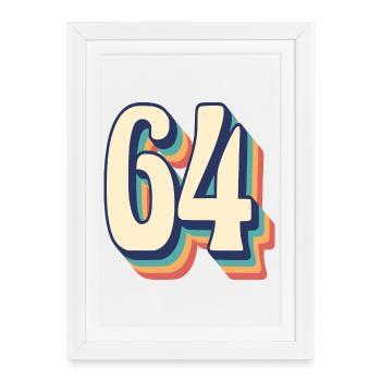 Vintage Retro T-Shirt Number 64 Sixty Four - Framed poster (27 × 37 cm) - white - Front